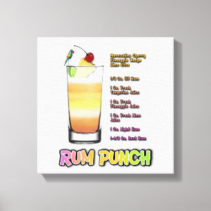 RUM PUNCH Cocktail Recipe Art 12"'12" Canvas Afdruk
