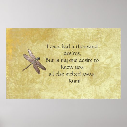 Rumi Thousand Desires Quote & Dragonfly Poster (Voorkant)