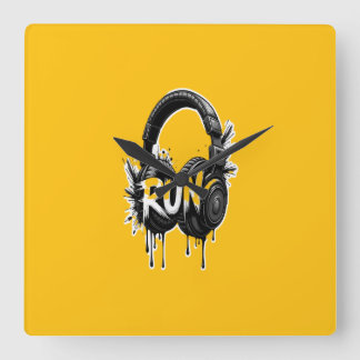 RUN Headphones Street Art Sticker Vierkante Klok