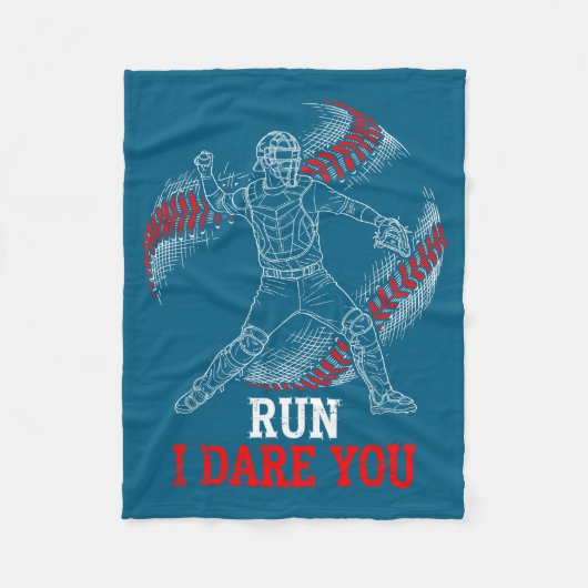 Run I Dare You Funny Baseball Catcher Graphic Play Fleece Deken (Voorkant)