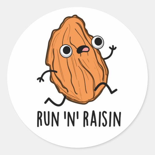 Run N Raisin Funny Food Pun Ronde Sticker (Voorkant)
