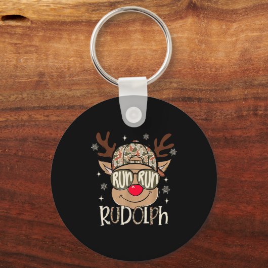 Run Rudolph Santa's Reindeer Christmas Camo Boys T Sleutelhanger (Voorkant)