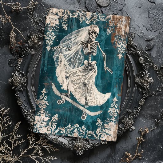 Runaway bruid bruiloft gotische skelet decoupage tissuepapier