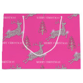 Runderrendiertje met mousserende diamant op roze k groot cadeauzakje (Voorkant)