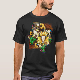 Rundhuid Stier Schedel Zonnebloem Texas Kaart T-shirt