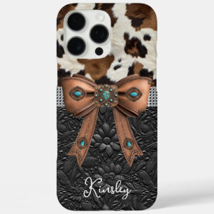 Rundleren zwart leer juwelen boog iPhone 16 pro max hoesje
