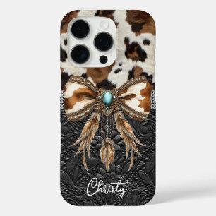 Rundleren Zwarte Leren Juweel Boog iPhone 16 Pro Hoesje