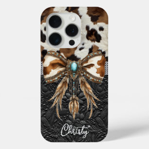 Rundleren Zwarte Leren Juweel Boog iPhone 15 Pro Case