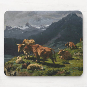 Rundvee en schapen in een Alpenlandschap Muismat