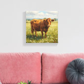 Rundvee in Wildflower Meadow Canvas Afdruk (Insitu (Woonkamer))
