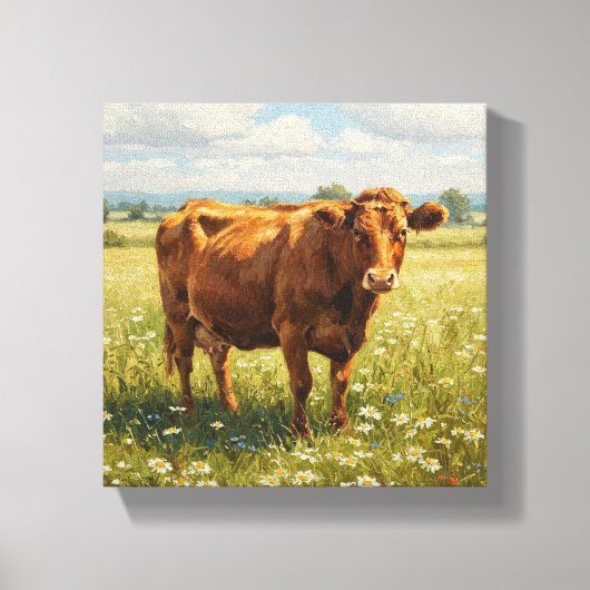 Rundvee in Wildflower Meadow Canvas Afdruk (Voorkant)