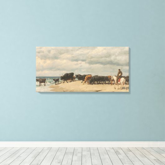 Rundvee naast het Zee (door Eugène Burnand) Canvas Afdruk (Insitu (Houten vloer))