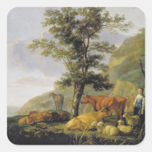 Rundvee nabij de Aelbert Cuyp Vierkante Sticker