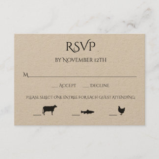 Rundvlees Vis Kip 3 Entree Keuze Huwelijk RSVP Kaartje