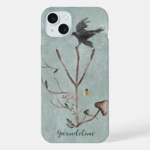 Rune Algiz avec branches et corbeau