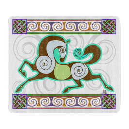 RunequineTM Glass Cutting Board: Green Norse Horse Snijplank