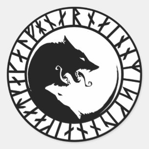 Runic Dire Wolf viking norse nordic runes Ronde Sticker