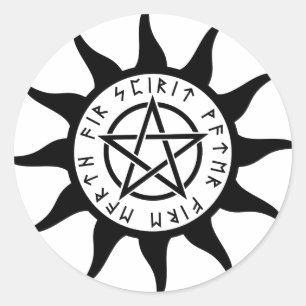 Runic Pentacle Sun Round Sticker