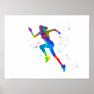 runner athlete in waterverf poster
