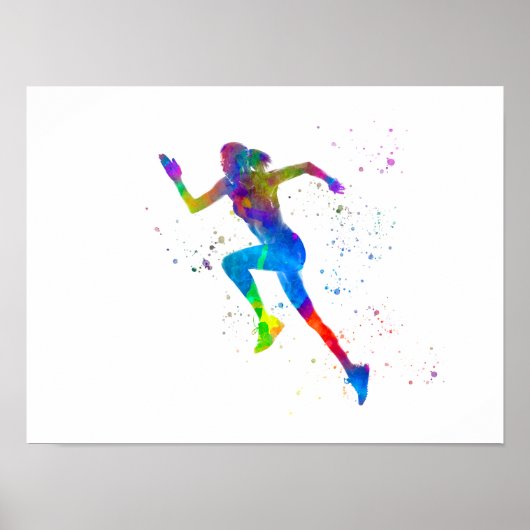 runner athlete in waterverf poster (Voorkant)