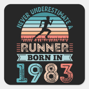 Runner geboren in 1983 40th Birthday Gift Running  Vierkante Sticker