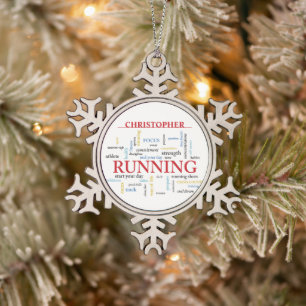 Runner met gepersonaliseerde woorden tin sneeuwvlok ornament