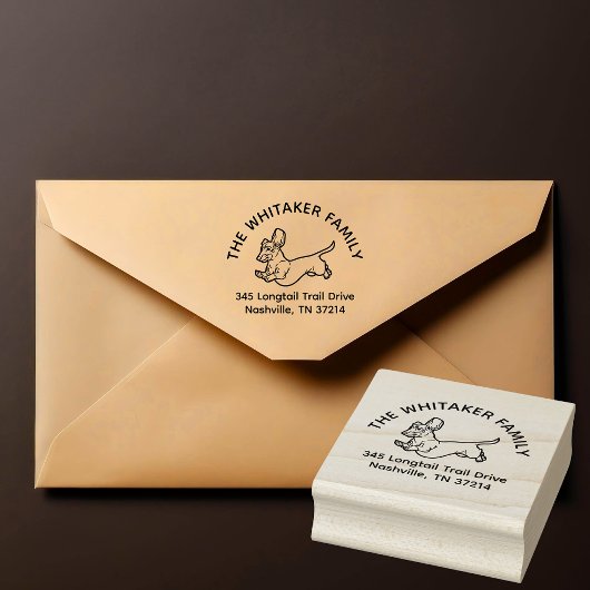 Running Dachshund Family Return Address Stamp Rubberstempel