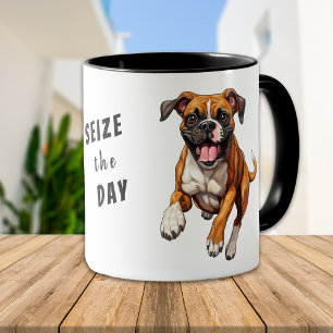 Running Funny Boxer Dog Seize the Day Mok