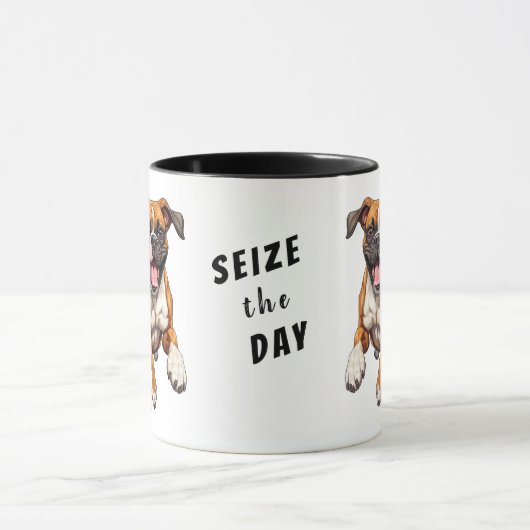 Running Funny Boxer Dog Seize the Day Mok (Midden)