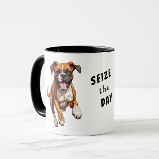 Running Funny Boxer Dog Seize the Day Mok (Voorkant links)