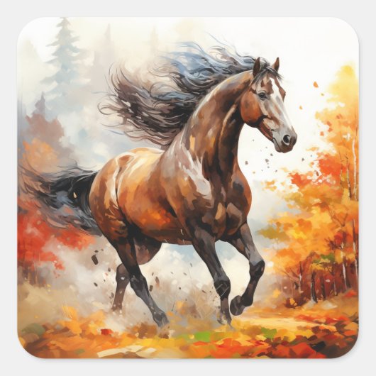 Running Horse in Autumn Vierkante Sticker (Voorkant)