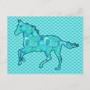 Running Horse Silhouette, Turquoise en Aqua Briefkaart
