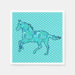 Running Horse Silhouette, Turquoise en Aqua Servetten