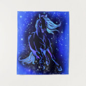 Running Horse Tapestry Blauwe Sterrennacht Wandkleed (Voorkant)