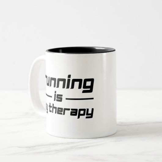 Running Is My Therapy Tweekleurige Koffiemok (Voorkant links)