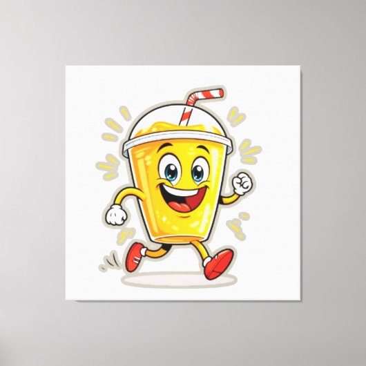 **Running Juice Cup Cartoon – Fun Street Drink Cha Canvas Afdruk (Voorkant)