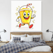 **Running Juice Cup Cartoon – Fun Street Drink Cha Canvas Afdruk (Insitu (Slaapkamer))