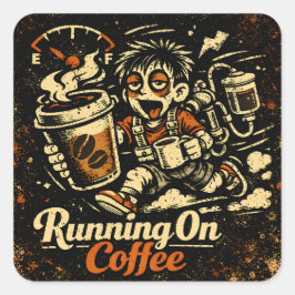 Running On Coffee – Caffeinated Humor Survival Vierkante Sticker