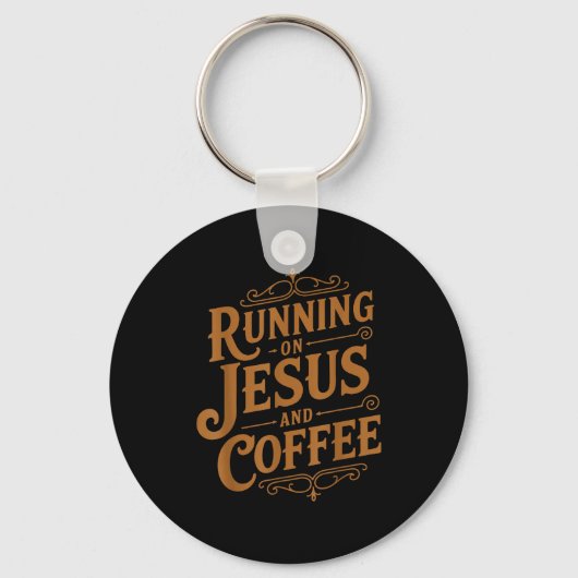 Running On Jesus And Coffee Funny Faith And Caffei Sleutelhanger (Voorkant)