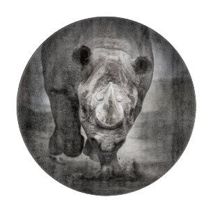 Running Rhinoceros: portret van wilde dieren. Snijplank