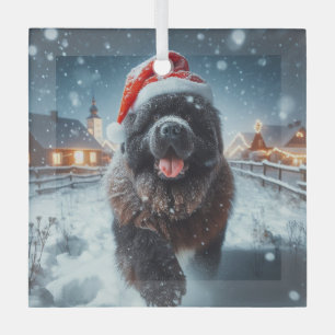 Running Santa Newfie Glas Ornament