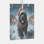 Running Santa Newfie Glas Ornament (Voorkant Rechts)