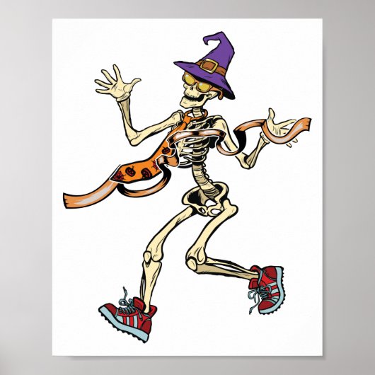 Running Skeleton Halloween Funny Runners Sport Poster (Voorkant)