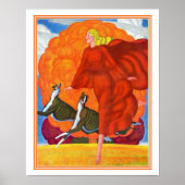 "Running With Greyhounds" Art Déco Impression 16x2 (Devant)