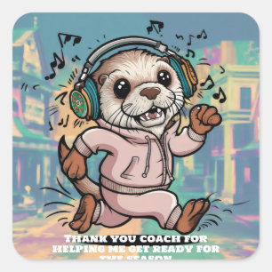 Running zee otter dragen sweatsuit & oordopjes vierkante sticker