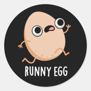 Runny Egg Funny Running Egg Pun Dark BG Ronde Sticker