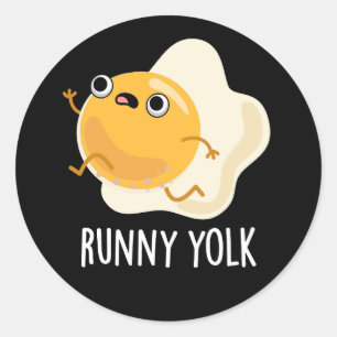 Runny Yolk Funny Food Egg Pun Dark BG Ronde Sticker