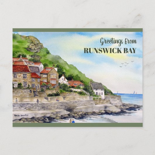 Runswick Bay Yorkshire Engeland Waterverf schilder Briefkaart (Voorkant)