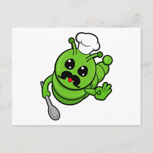 Rups als kok met lepel briefkaart (Voorkant)