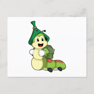 Rups als leerling met rugzak briefkaart